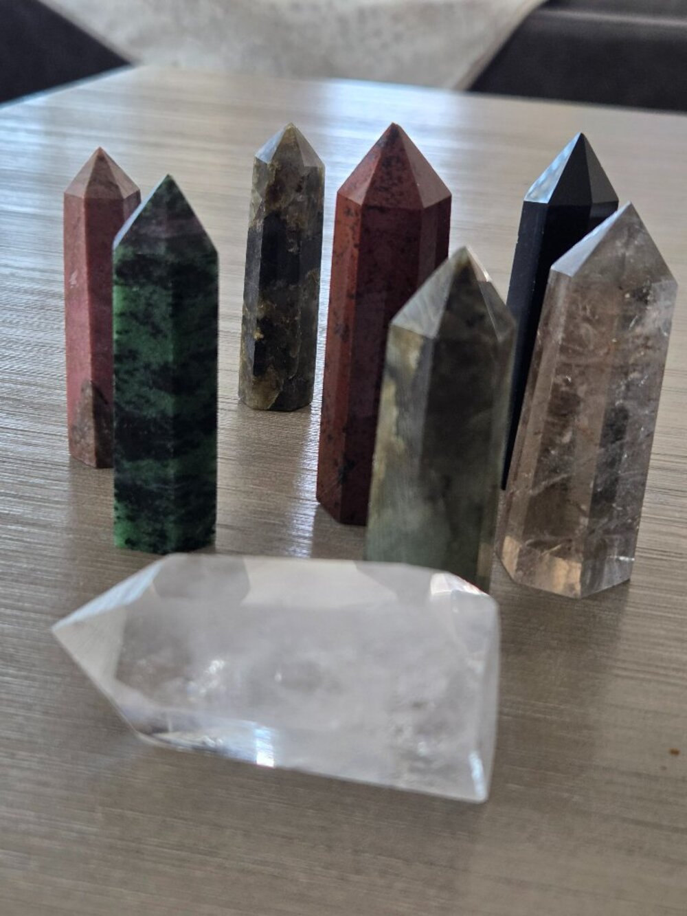 8 Piece Crystal Tower Collection Polished Natural Stone Points Quartz Obsidian